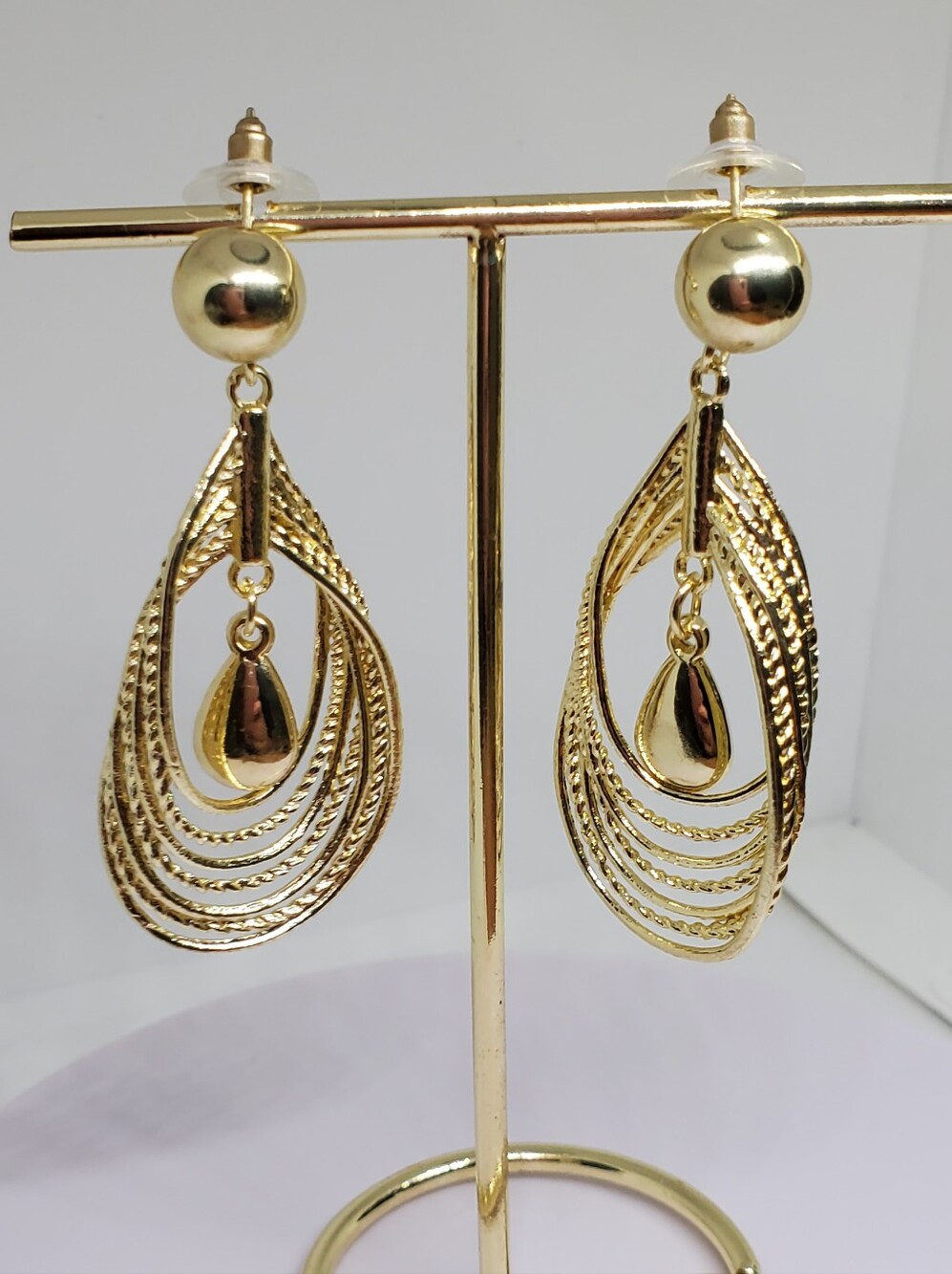 NEW! 14K Gold Plated Retro-Vintage Teardrop Layered Dangle Drop Post Earrings